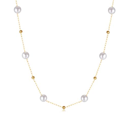 Edelstahl Schmuck Halskette, 304 Edelstahl, mit Kunststoff Perlen, rund, Modeschmuck & für Frau, goldfarben, plastic pearl:7mm, Länge:41 cm, verkauft von PC