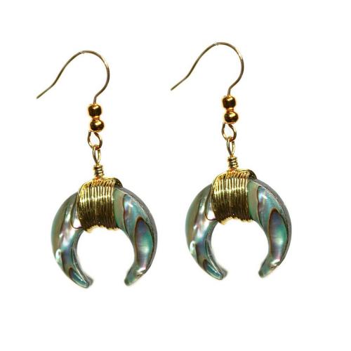 Shell Earrings, Abalone Shell, with Tibetan Style, Moon, gold color plated, for woman, mixed colors, 20x20mm, Sold By Pair