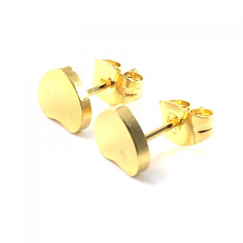 Roestvrij staal Stud Earrings, 304 roestvrij staal, Hart, gold plated, DIY, 7x6mm, Verkocht door PC