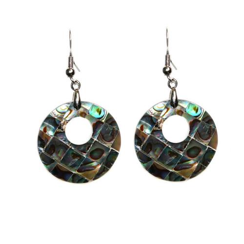 Shell Earrings Abalone Shell with Zinc Alloy Round silver color plated for woman green Sold By Pair