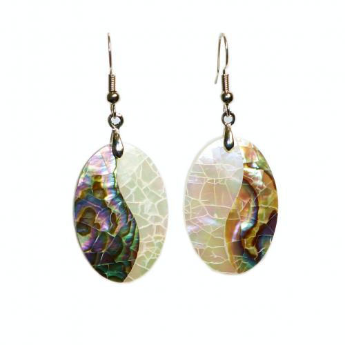 Shell Earrings, Abalone Shell, with Tibetan Style, plated, for woman, white, 30x21mm, Sold By Pair