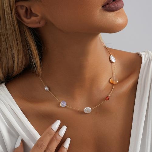 Messing Halskette, mit Naturstein & Kunststoff Perlen, mit Verlängerungskettchen von 7cm, plattiert, Modeschmuck, goldfarben, frei von Nickel, Blei & Kadmium, Länge:37 cm, verkauft von PC