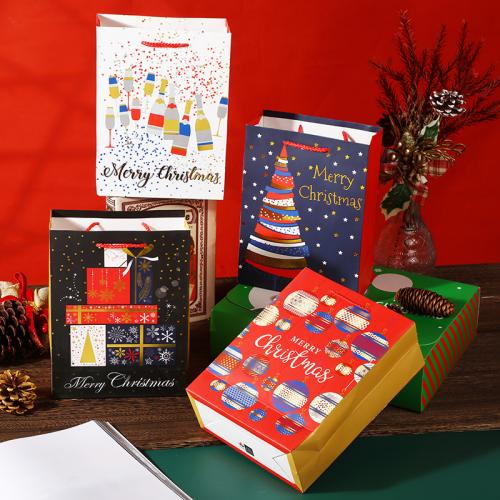 Christmas Gift Bag Paper with Polyester Cord Christmas Design  Sold By Lot