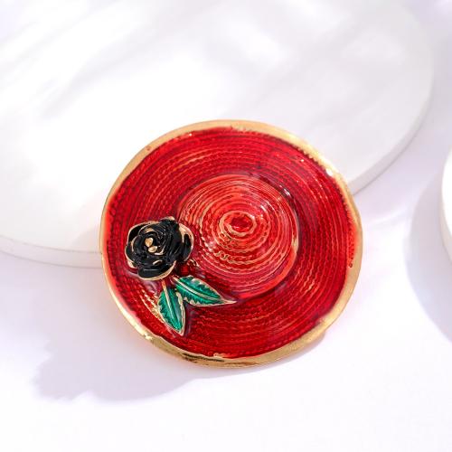 Zinc Alloy Brooches Hat plated fashion jewelry & enamel red nickel lead & cadmium free 43mm Sold By PC