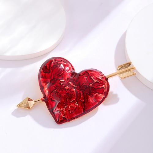 Zinc Alloy Brooches Heart plated fashion jewelry & enamel red nickel lead & cadmium free Sold By PC