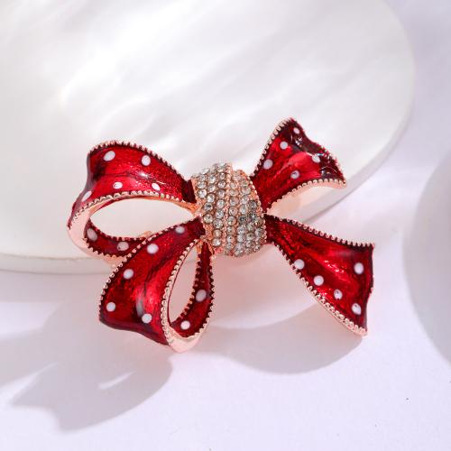 Zinc Alloy Brooches Bowknot plated fashion jewelry & enamel & with rhinestone red nickel lead & cadmium free Sold By PC