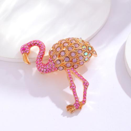 Tibetan Style Brooches, Bird, plated, fashion jewelry & with rhinestone, pink, nickel, lead & cadmium free, 45x53mm, Sold By PC