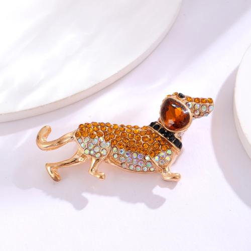 Tibetan Style Brooches, Dog, plated, fashion jewelry & with rhinestone, golden, nickel, lead & cadmium free, 45x24mm, Sold By PC