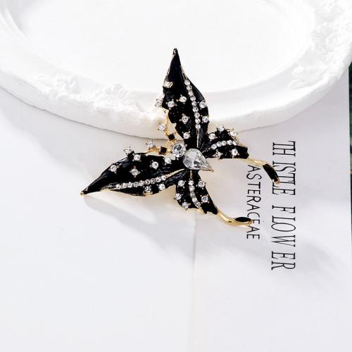 Tibetan Style Brooches, Butterfly, plated, fashion jewelry & enamel & with rhinestone, black, nickel, lead & cadmium free, 44x41mm, Sold By PC
