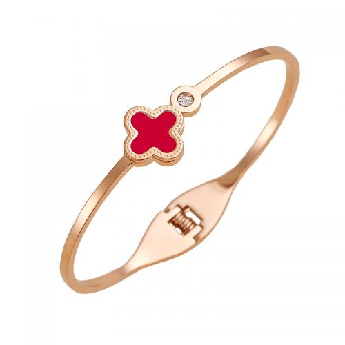 Stainless Steel Bangle, 304 Stainless Steel, Four Leaf Clover, 18K gold plated, fashion jewelry, more colors for choice, The bracelet has a circumference of 16cm, Sold By PC