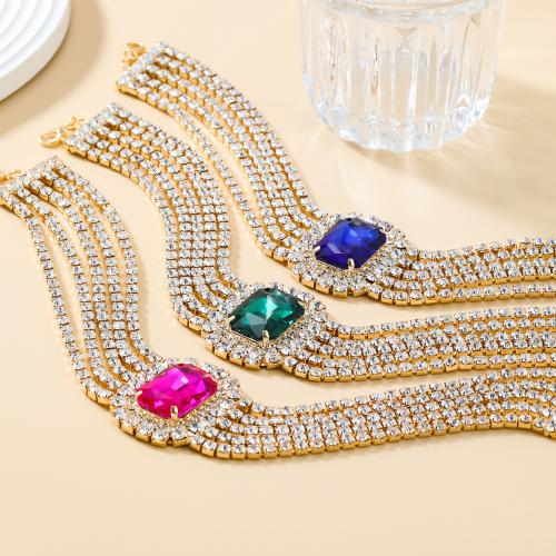 Brass Necklace, with Glass Rhinestone, with 13.9cm extender chain, fashion jewelry & for woman & with rhinestone, more colors for choice, nickel, lead & cadmium free, Length:Approx 29.3 cm, Sold By PC