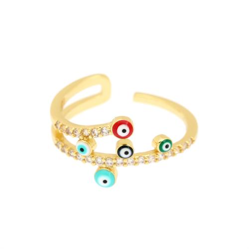 Evil Eye Jewelry Finger Ring, Brass, with enamel, gold color plated, different styles for choice & micro pave cubic zirconia & for woman, nickel, lead & cadmium free, Minimum inner diameter:17mm, Sold By PC
