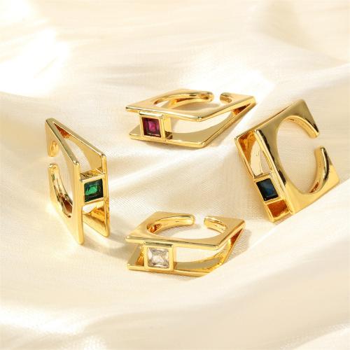 Krychlový Circonia Micro vydláždit mosazný prsten, Mosaz, Náměstí, barva pozlacený, módní šperky & micro vydláždit kubické zirkony & pro ženy, více barev na výběr, nikl, olovo a kadmium zdarma, Minimum inner diameter:17mm, Prodáno By PC