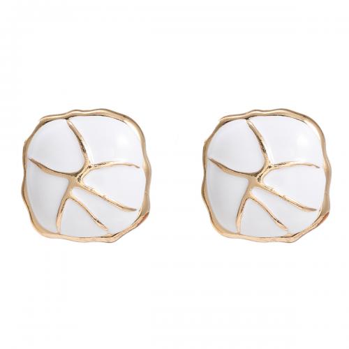 Zinc Alloy Stud Earring Square fashion jewelry & for woman & enamel white nickel lead & cadmium free Sold By Pair