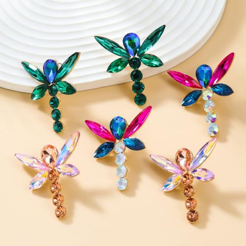 Tibetan Style Stud Earring, Dragonfly, fashion jewelry & for woman & with rhinestone, more colors for choice, nickel, lead & cadmium free, 44x42mm, Sold By Pair