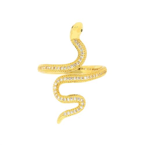Cubique anneau en laiton Circonia Micro Pave, serpent, Placage de couleur d'or, bijoux de mode & pavé de micro zircon & pour femme, protéger l'environnement, sans nickel, plomb et cadmium, Minimum inner diameter:17mm, Vendu par PC
