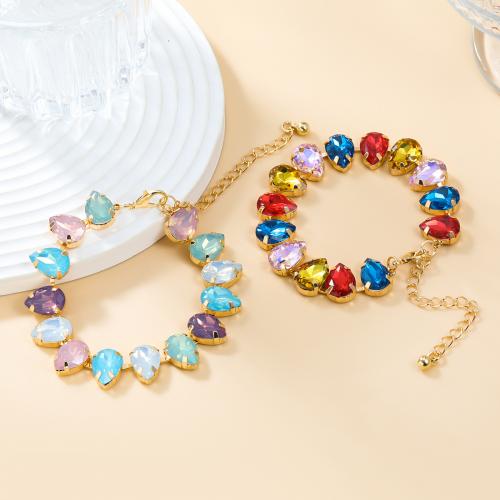 Tibetan Style Bracelet, with Glass Rhinestone, with 8.1cm extender chain, fashion jewelry & for woman, more colors for choice, nickel, lead & cadmium free, Length:Approx 19.6 cm, Sold By PC