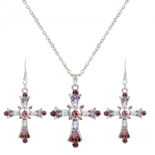 Zinc Alloy Jewelry Sets with Crystal Cross fashion jewelry & for woman nickel lead & cadmium free Sold By PC