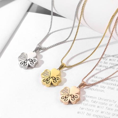 Stainless Steel Jewelry Necklace 304 Stainless Steel Four Leaf Clover plated fashion jewelry & for woman & with rhinestone nickel lead & cadmium free Length Approx 50 cm Sold By PC