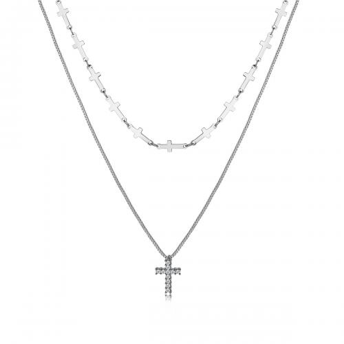 Zinklegierung Schmuck Halskette, mit Kristall, Kreuz, Doppelschicht & Modeschmuck & für Frau, frei von Nickel, Blei & Kadmium, verkauft von PC
