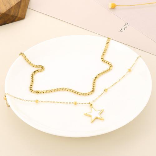 Fashion Stainless Steel Jewelry Sets Stud Earring & necklace 304 Stainless Steel with Shell gold color plated Double Layer & fashion jewelry & for woman nickel lead & cadmium free Sold By Set