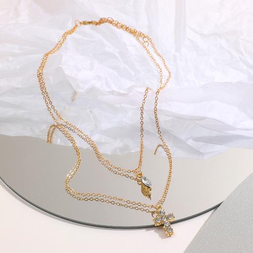 Zinc Alloy smykker halskæde, med Krystal, med 7.5cm extender kæde, Dobbelt lag & mode smykker & for kvinde, flere farver til valg, nikkel, bly & cadmium fri, Længde Ca. 36 cm, Ca. 45 cm, Solgt af PC