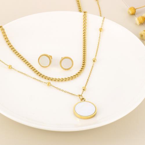 Fashion Stainless Steel Jewelry Sets Stud Earring & necklace 304 Stainless Steel with Shell gold color plated 2 pieces & fashion jewelry & for woman nickel lead & cadmium free Sold By Set