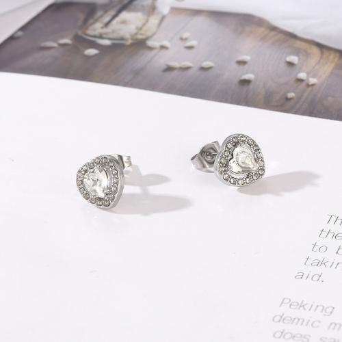 Stainless Steel Stud Earrings 304 Stainless Steel plated fashion jewelry & for woman & with rhinestone nickel lead & cadmium free Sold By Pair