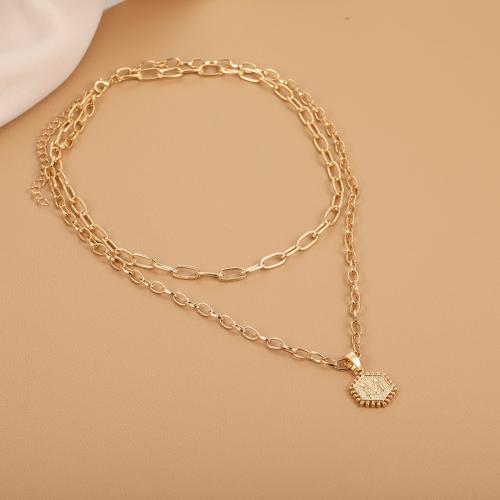 Zinc Alloy Jewelry Necklace with 8cm extender chain Alphabet Letter Double Layer & fashion jewelry & for woman gold nickel lead & cadmium free Length Approx 37.7 cm Approx 47 cm Sold By PC