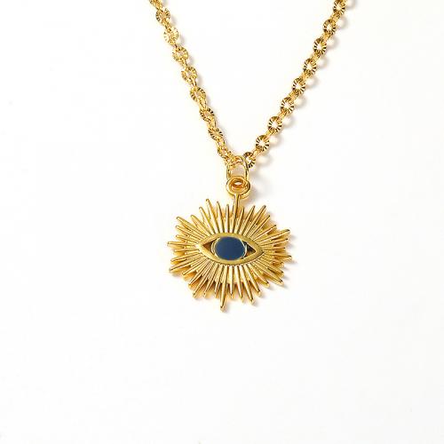 Collier Evil Eye bijoux, Acier titane, avec 5CM chaînes de rallonge, pavé de micro zircon & pour femme, doré, Longueur:Environ 45 cm, Vendu par PC