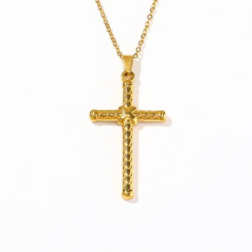 Collier d'acier titane, avec 5CM chaînes de rallonge, croix, pour femme, doré, Longueur:Environ 45 cm, Vendu par PC