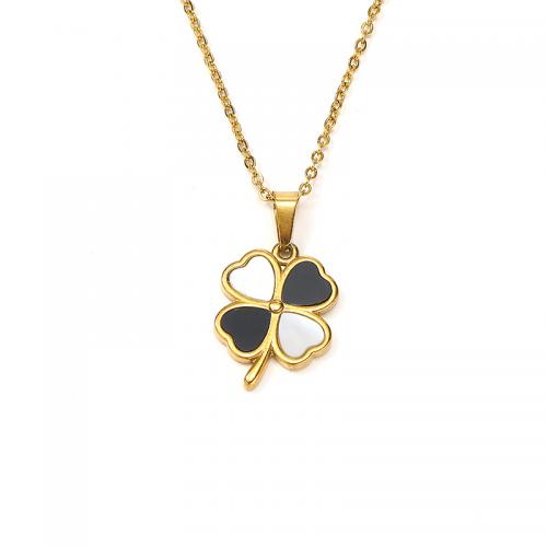 Titanium Steel Necklace, with 5CM extender chain, Four Leaf Clover, Vacuum Ion Plating, for woman & enamel, more colors for choice, Length:Approx 45 cm, Sold By PC