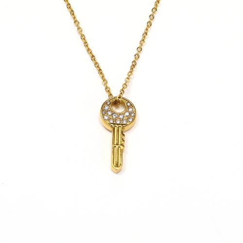 Titanstahl Halskette, mit Verlängerungskettchen von 5CM, Schlüssel, Micro pave Zirkonia & für Frau, goldfarben, Länge:ca. 45 cm, verkauft von PC