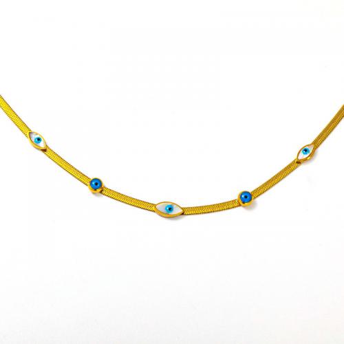 Evil Eye Schmuck Halskette, Titanstahl, mit Weiße Muschel, mit Verlängerungskettchen von 5CM, für Frau & Emaille, goldfarben, Länge ca. 45 cm, verkauft von PC