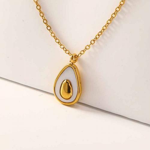 Titanium Steel Necklace, with White Shell, with 5CM extender chain, Vacuum Ion Plating, for woman, golden, Length:Approx 45 cm, Sold By PC