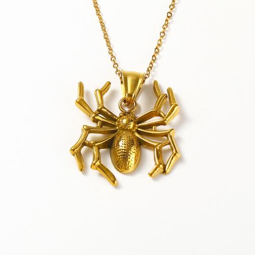 Collier d'acier titane, avec 5CM chaînes de rallonge, araignée, pour femme, doré, Longueur:Environ 45 cm, Vendu par PC