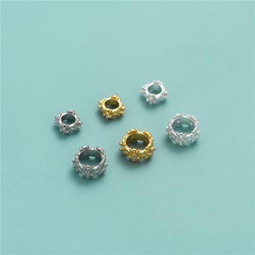 Spacer perle Nakit, 925 Sterling Silver, Rondelle, pozlaćen, možete DIY & različite veličine za izbor & s Rhinestone, više boja za izbor, Prodano By PC
