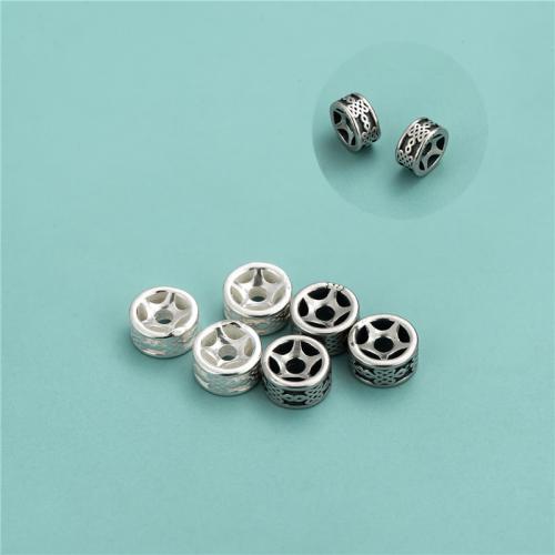 925 Sterling Silver Beads, Rondelle, DIY & hollow, more colors for choice, 7.40x4mm, Hole:Approx 2mm, Sold By PC
