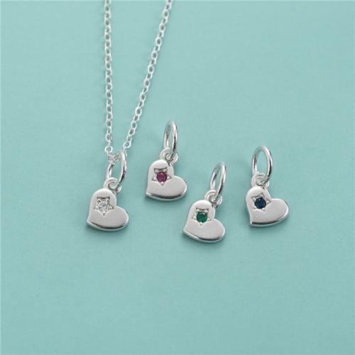 925 Sterling Silver Pendant, Heart, DIY & with rhinestone, more colors for choice, 6.90x6.50mm, Hole:Approx 3.9mm, Sold By PC