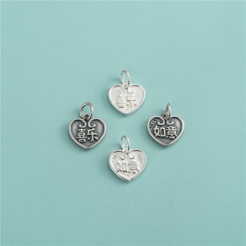 925 Sterling Silver Pendant, Heart, DIY & with letter pattern, more colors for choice, 11.80x11mm, Hole:Approx 3.8mm, Sold By PC