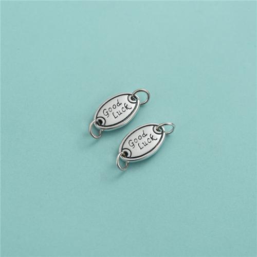 925 Sterling Silver Connectors, Oval, vintage & DIY & with letter pattern, 10.50x6.50mm, Hole:Approx 2.5mm, Sold By PC