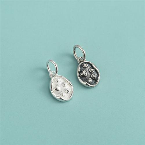 925 Sterling Silver Pendant, irregular, DIY & with heart pattern, more colors for choice, 7.50x11.30mm, Hole:Approx 3.5mm, Sold By PC