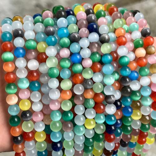 Cats Eye Perlen Schmuck, Katzenauge, rund, DIY & verschiedene Größen vorhanden, gemischte Farben, verkauft von Strang
