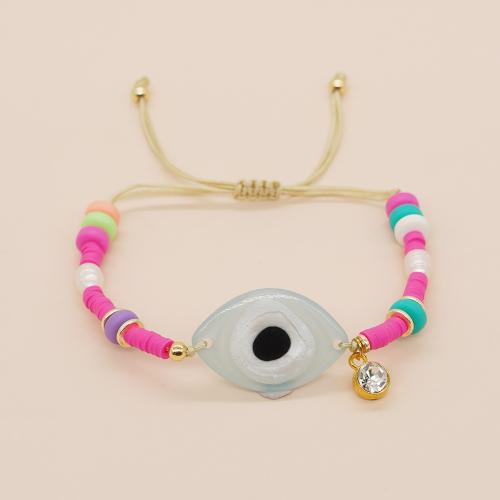 Evil Eye Jewelry Bracelet Acrylic with Knot Cord & Polymer Clay & Rhinestone & Plastic Pearl & Zinc Alloy gold color plated Adjustable & fashion jewelry & Unisex mixed colors Length Approx 28 cm Sold By PC