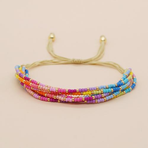 Bracelet de perles de verre, Seedbead, avec Cordon de noeud, Réglable & bijoux de mode & multicouche & pour femme, couleurs mélangées, Longueur Environ 28 cm, Vendu par PC