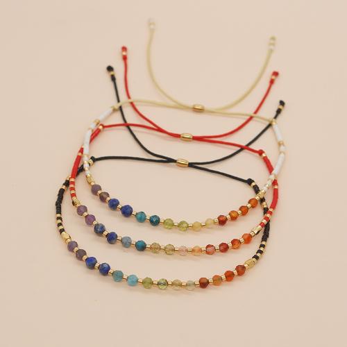 Bracelet de perles de verre, Seedbead, avec Cordon de noeud & pierre gemme, Réglable & bijoux de mode & pour femme, plus de couleurs à choisir, Longueur Environ 28 cm, Vendu par PC