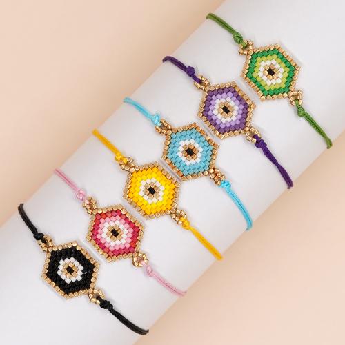Evil Eye Jewelry Bracelet, Seedbead, with Knot Cord, Hexagon, Adjustable & fashion jewelry & Unisex, more colors for choice, Length:Approx 28 cm, Sold By PC