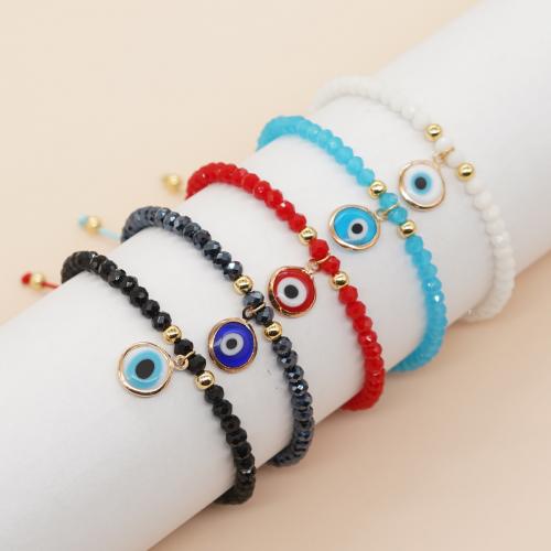 Evil Eye Jewelry Bracelet, Crystal, with Knot Cord & Tibetan Style, Flat Round, gold color plated, Adjustable & fashion jewelry & Unisex & enamel, more colors for choice, Length:Approx 28 cm, Sold By PC