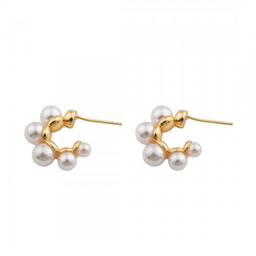 Brass Stud Earring, with Plastic Pearl, high quality plated, fashion jewelry & for woman, more colors for choice, nickel, lead & cadmium free, 18x24x8mm, Sold By Pair