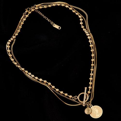 Titanium stål halskæde, med 1.97inch extender kæde, guldfarve belagt, tre lag & mode smykker & for kvinde, nikkel, bly & cadmium fri, Længde Ca. 14.56 inch, Ca. 14.96 inch, Ca. 15.74 inch, Solgt af PC